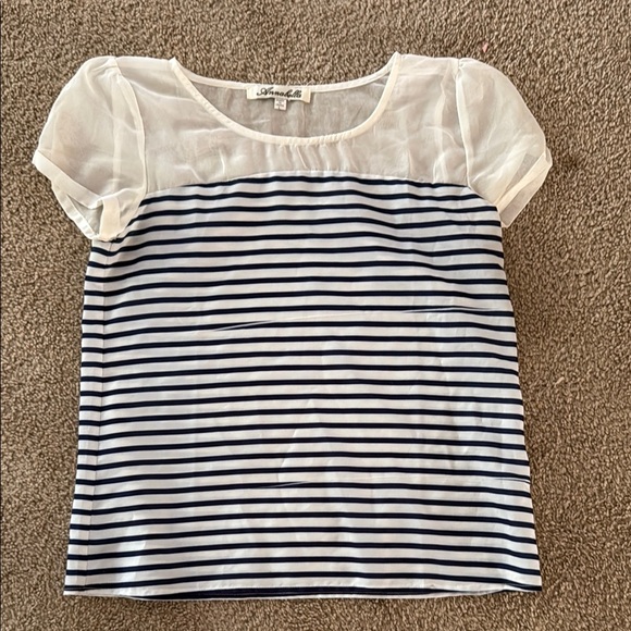 Francesca's Collections Tops - Francesca's Collections White and Navy Striped Blouse